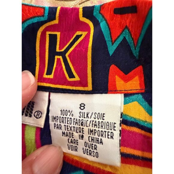 Vtg 80s Art to wear Ann Klein II 8 100% Silk Button-Up Shirt Abstract Retro - Picture 9 of 12